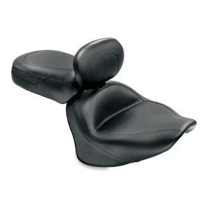 Yamaha V-Star 1300 Tourer Two-Piece Motorcycle Seat - Mustang Motorcycle - Wide Touring with Driver Backrest - Black - `07-`14